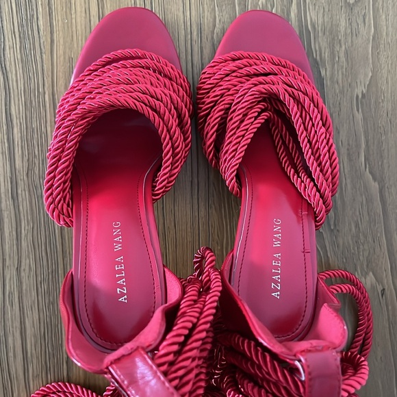 EUC AZALEA WANG Totally Knotted Up Rope Charlene Sandal Heels in Red - Picture 11 of 16
